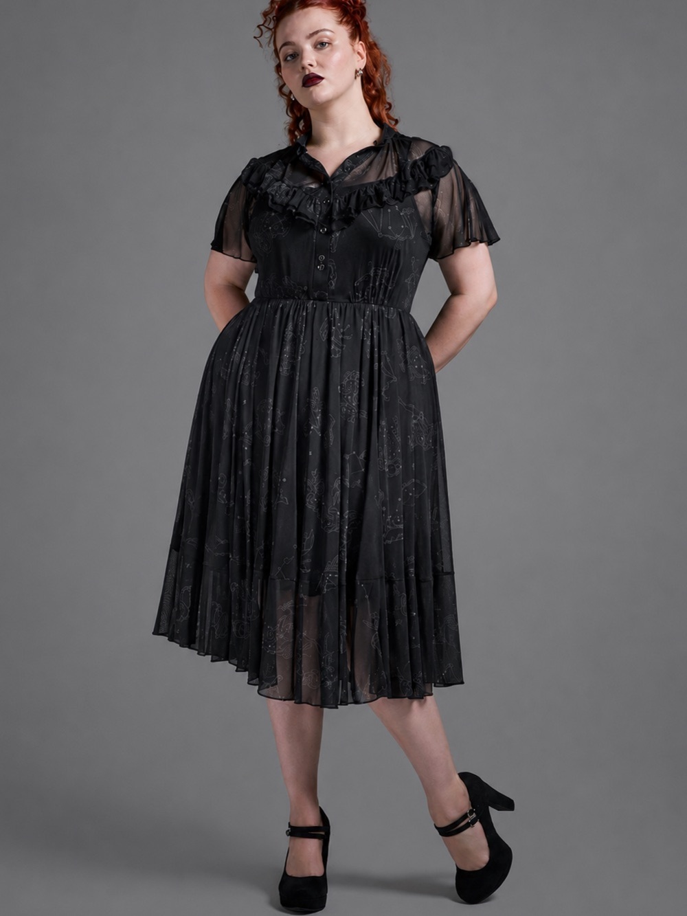 Nightfall torrid Tiered Mesh Midi Dress Zodiac Celestial Print Sz 2 Ruffle NWT